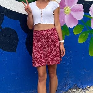Brandy Melville Wrap Skirt — Red/White Floral Print